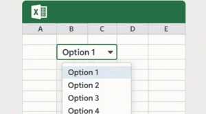 Dropdown Excel di sel B3 dengan empat opsi.