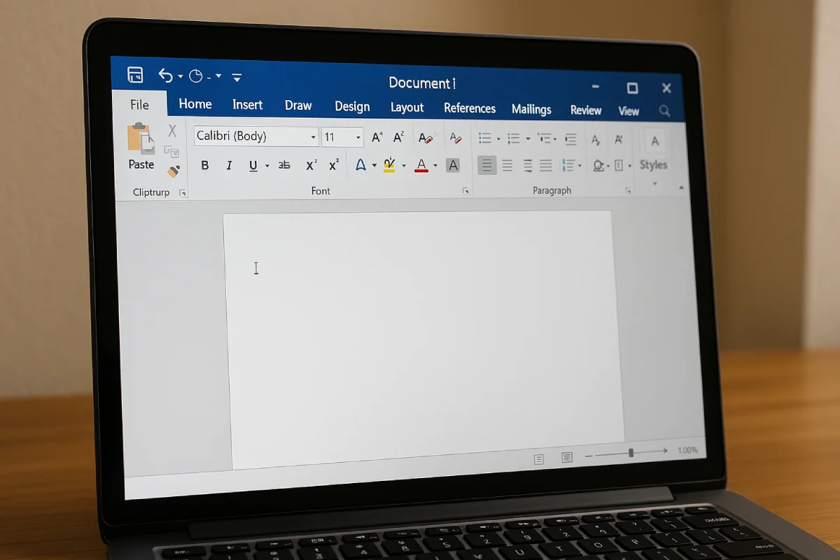 Tampilan layar komputer dengan antarmuka Microsoft Word yang sedang diedit, menunjukkan proses cara menghapus halaman kosong di Word melalui navigasi dokumen yang lebih terarah.