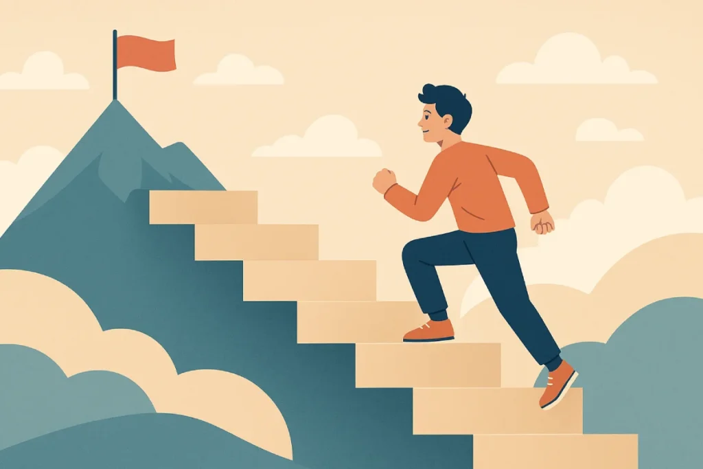 Meraih mimpi , yang mencerminkan ketekunan, semangat, dan langkah-langkah konkret untuk mencapai tujuan.