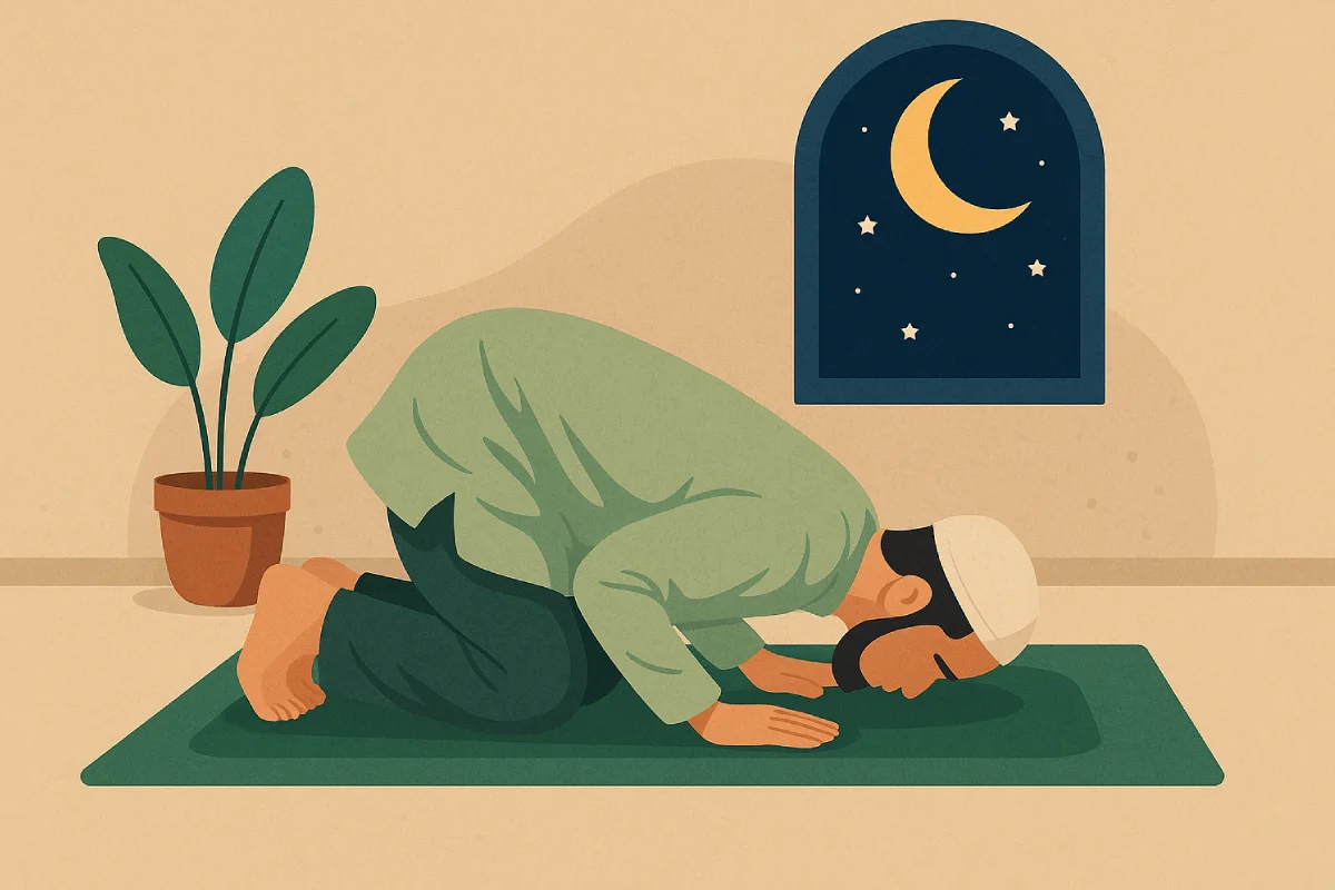 Ilustrasi konseptual Tata Cara Sholat Taubat yang menunjukkan proses taubat seorang hamba dalam rangka memohon ampunan Allah SWT.