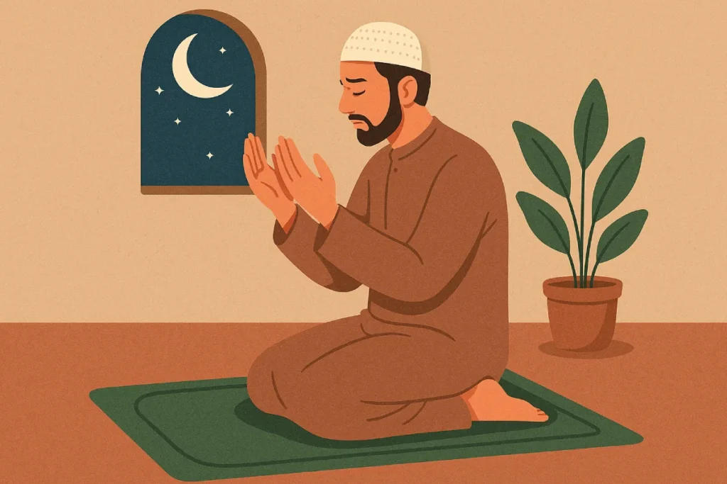 Ilustrasi konseptual Tata Cara Sholat Taubat yang menunjukkan proses taubat seorang hamba dalam rangka memohon ampunan Allah SWT.