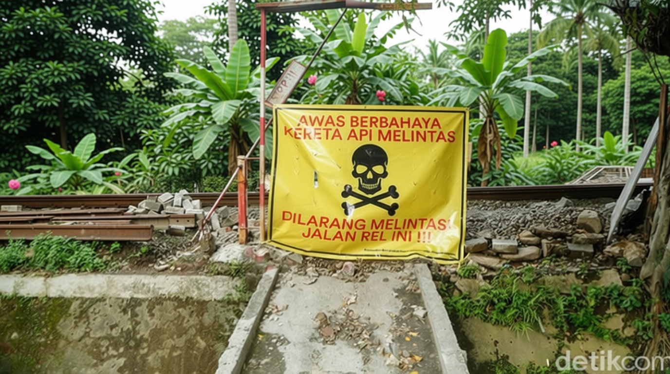 Spanduk Bahaya Terpasang di Perlintasan KA Liar di Tebet