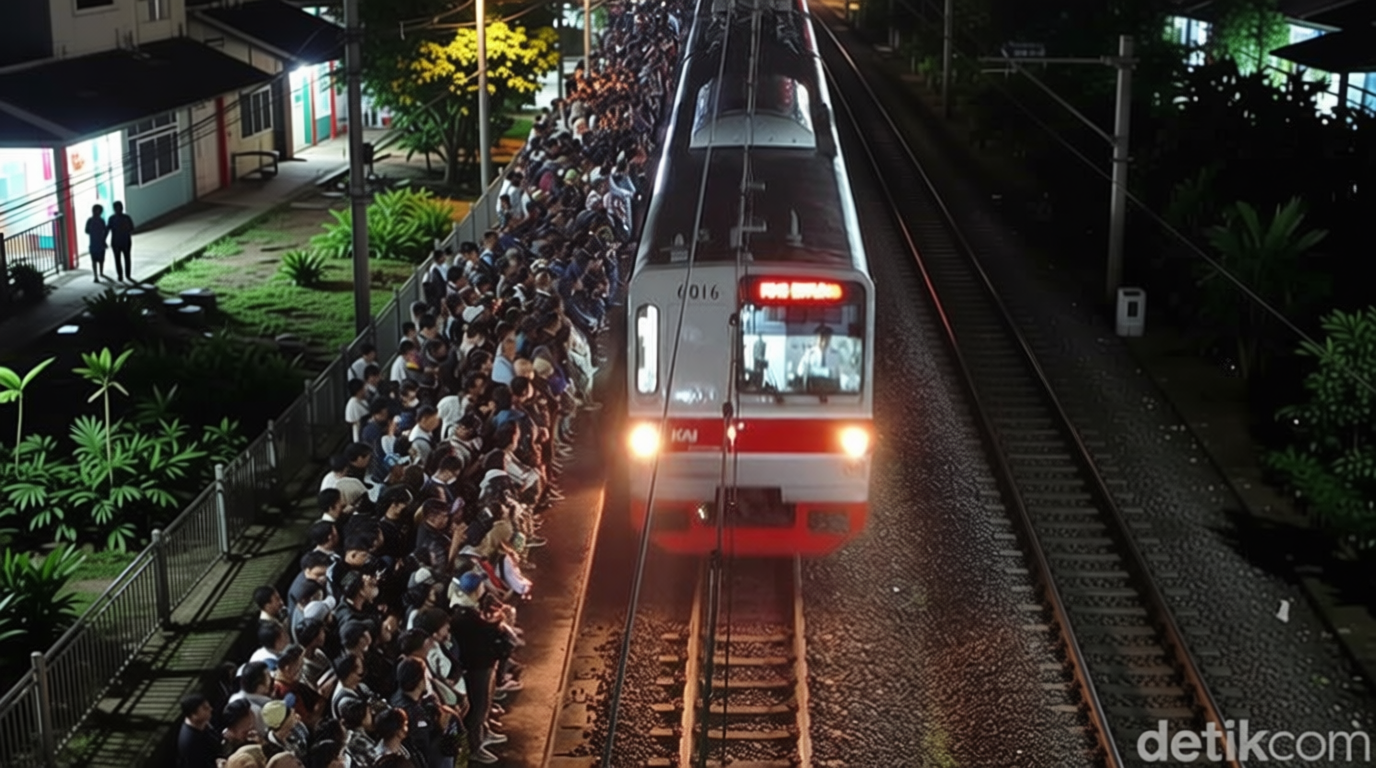 Meeting Results: Penampakan Penuh Sesak Penumpang KRL Green Line Demi ‘War’ Masuk Gerbong