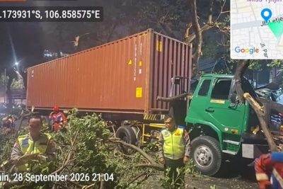 Truk Tabrak Pohon di Cempaka Putih Jakpus hingga Tumbang, Lalin Macet