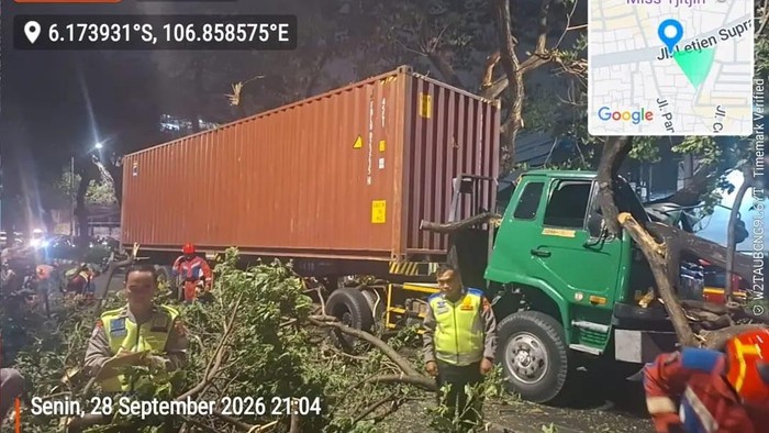 Truk Tabrak Pohon di Cempaka Putih Jakpus hingga Tumbang, Lalin Macet
