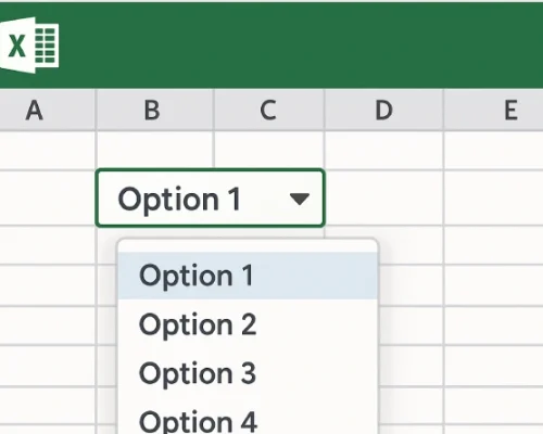 Dropdown Excel di sel B3 dengan empat opsi.